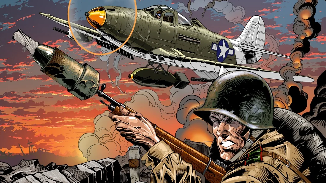 Enlisted Fire and Flight event artwork with infantry and a P-39 fighter