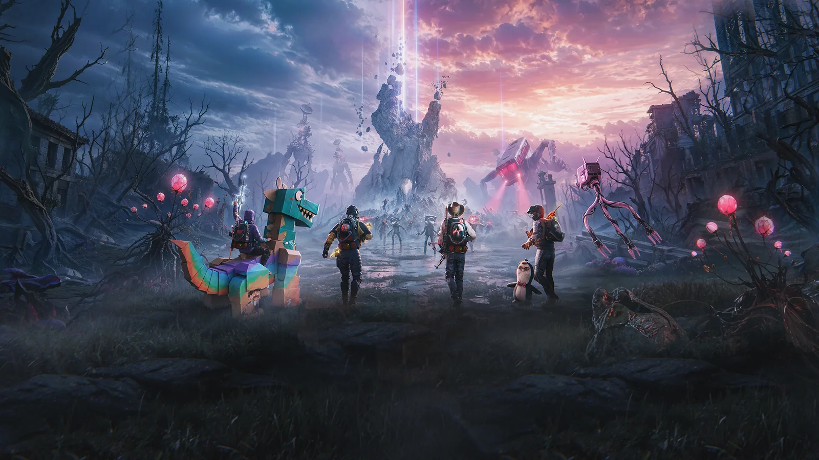 Once Human survivors exploring an anomalous post-apocalyptic landscape