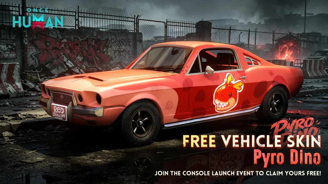 Once Human Pyro Dino vehicle skin for the console launch event