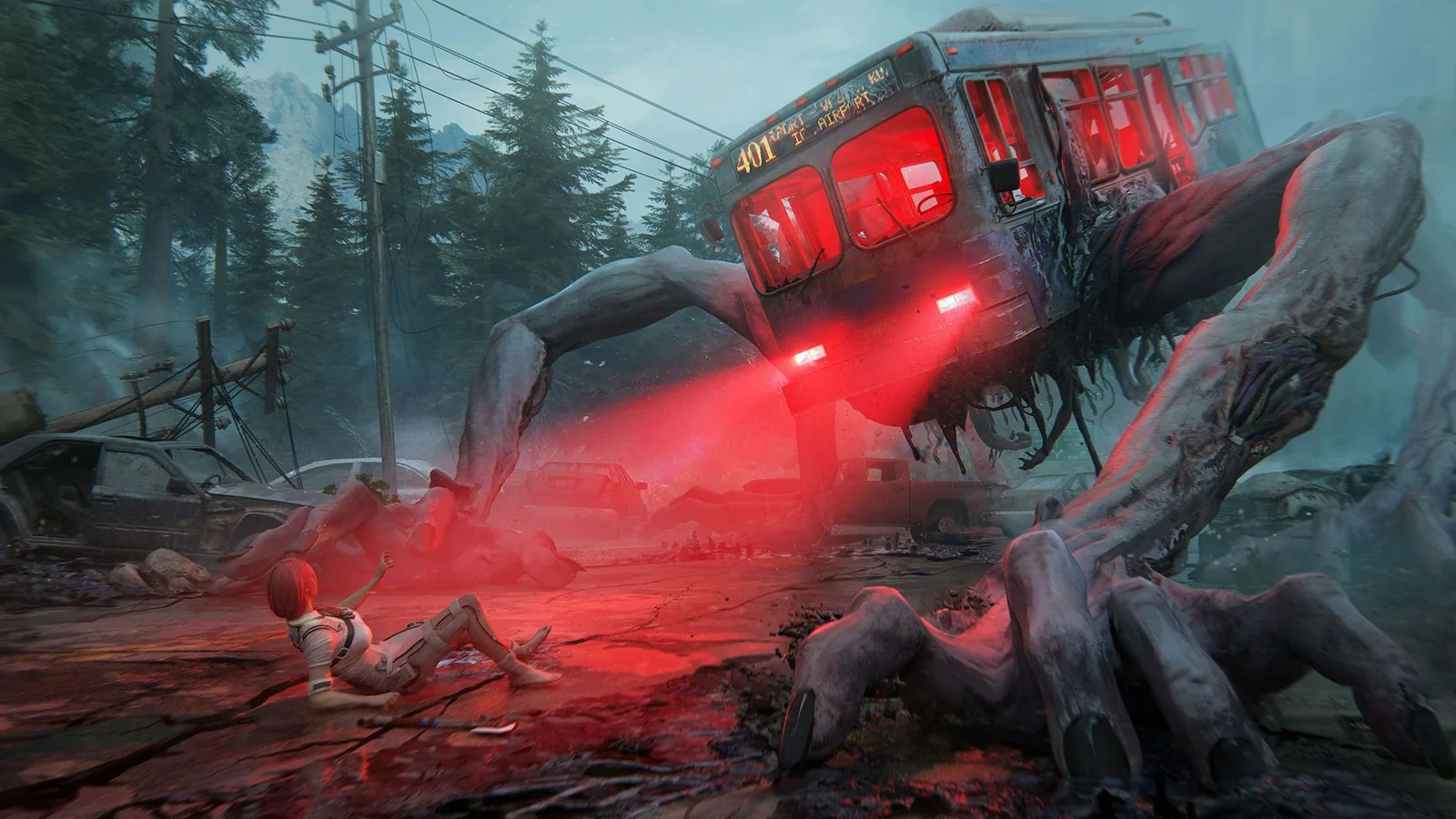 Once Human survivor confronted by a giant spider-like bus Deviant