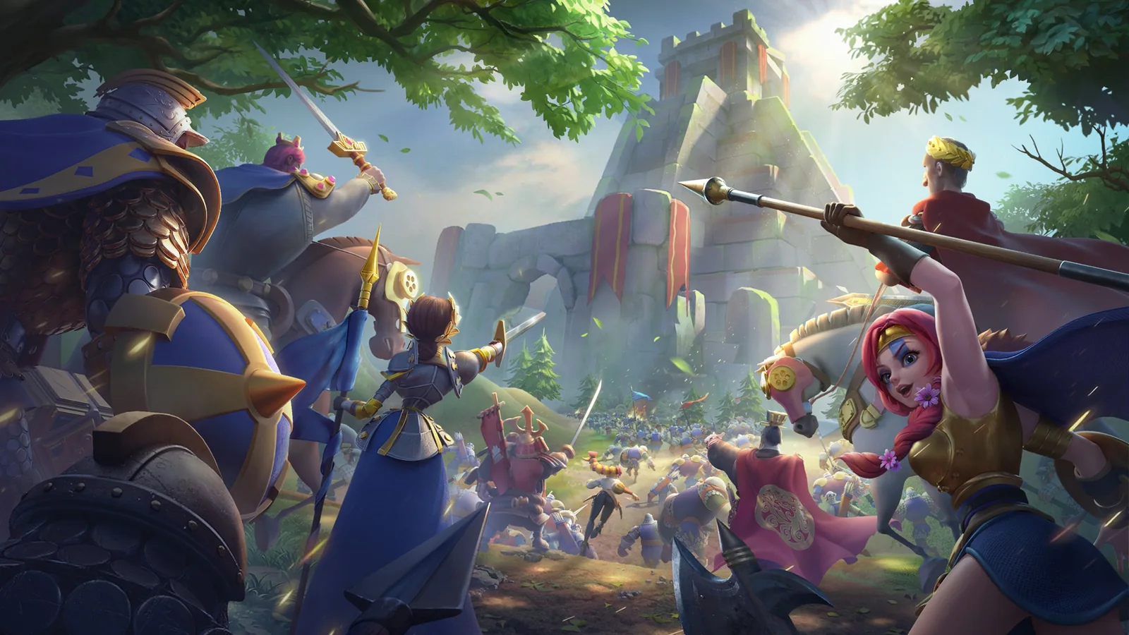 Rise of Kingdoms commanders rallying outside a fortified city